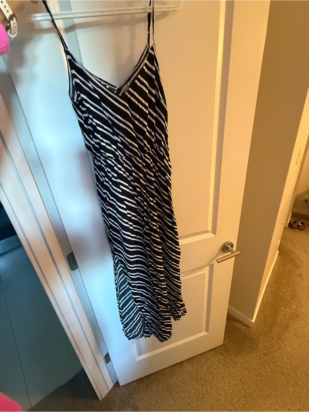 Black and White Striped TROPIK Maxi Dress - V-Neck